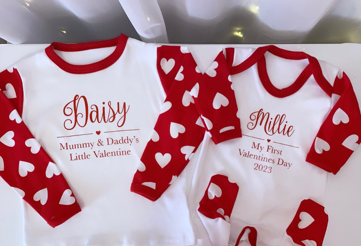 Red Valentines Day Heart print personalised pyjamas